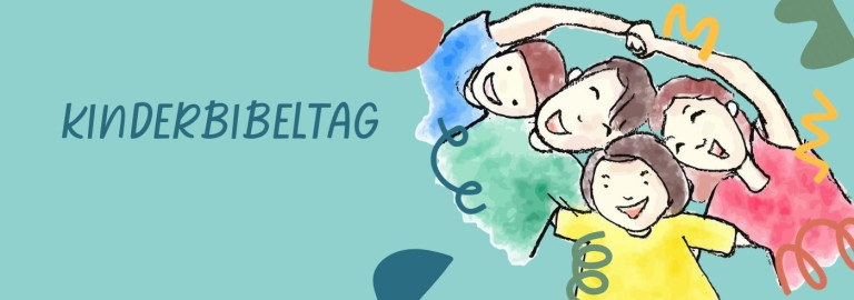lachende Kinder neben Kinderbibeltag-Logo